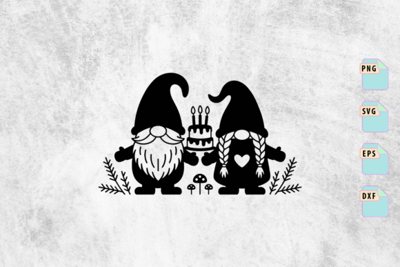 Birthday Gnome Couple with Cake SVG: A Charming Graphics Asset for Crafts